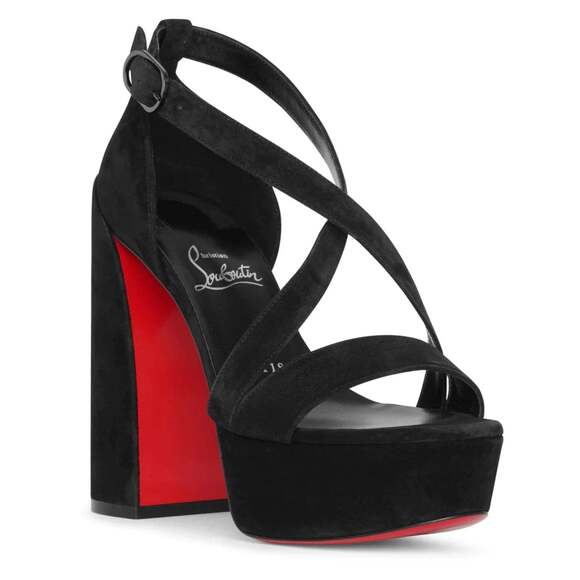 Christian Louboutin Movida Sandal 130 Black Suede Platform Block Heel Pump 39.5 - Picture 5 of 12